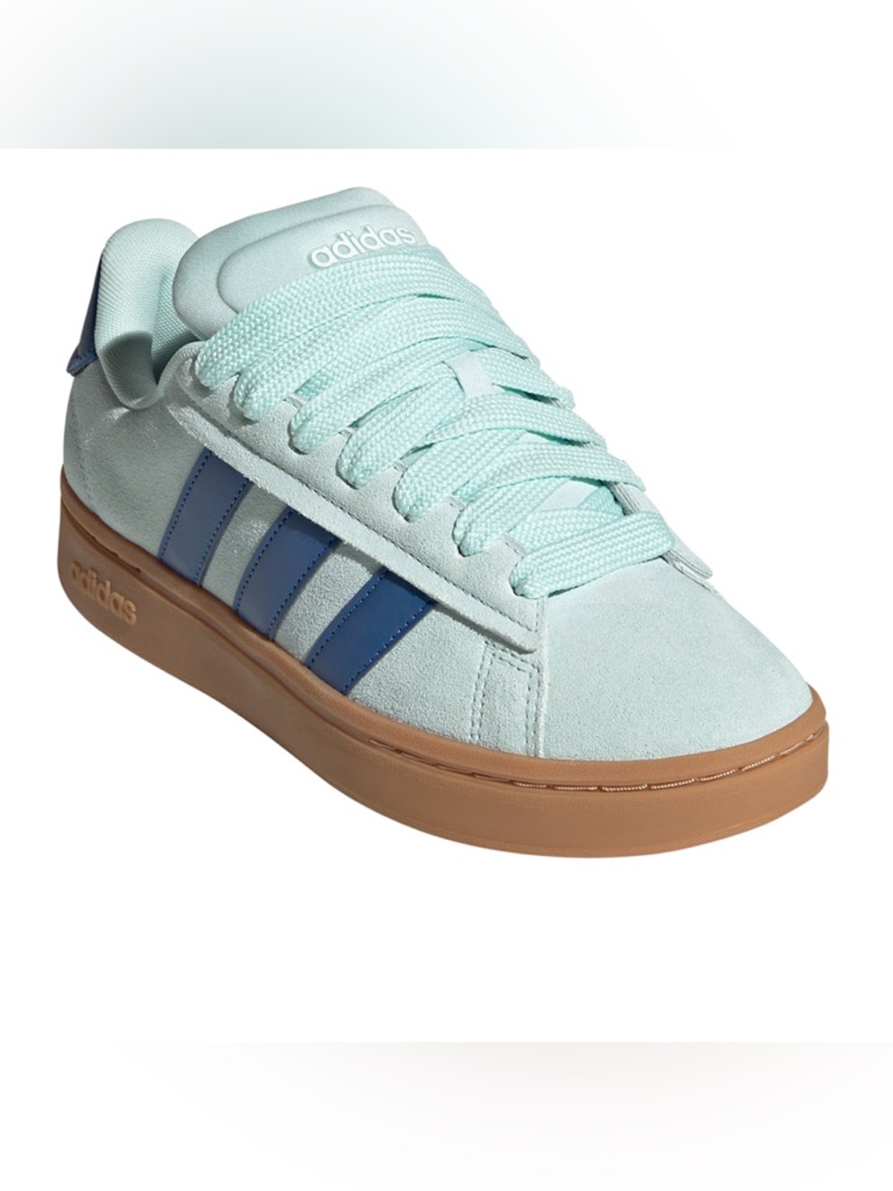 Adidas Grand Court Alpha 00s 
Mint & Purple Suede Sneakers Gum Sole